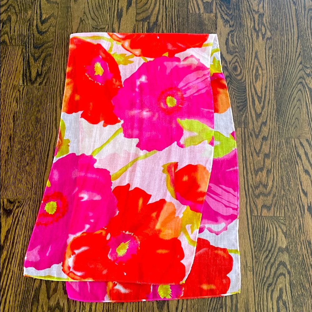 Oblong Gauze Floral Scarf